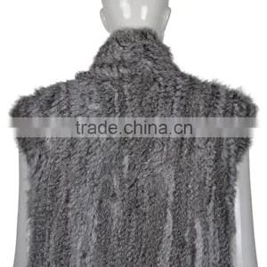 YR671 Genuine Quality Women Gilet Rabbit Fur Long Vest thumbnail-3