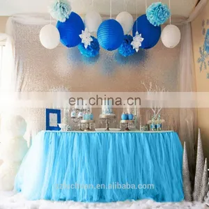 China Factory Wholesale Light Blue Tulle Wedding Hawaiian Table Skirt thumbnail-3