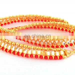 Wholesale Kundan Gold Plated Indian Anklet - Payal - Indian Crystal And Kundan Anklet Bollywood Style Gold Plated Kundan Anklet thumbnail-1