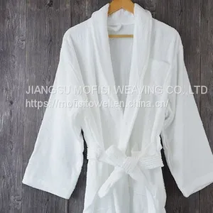 Terry 100% Cotton Bathrobe Shawl Collar White Long Hotel thumbnail-2