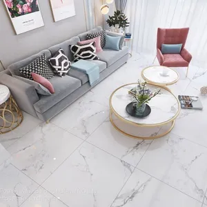 Hot Selling 60x60cm Carrara Whites Glossy GLazed Marble Look Porcelain Floor Tiles thumbnail-5