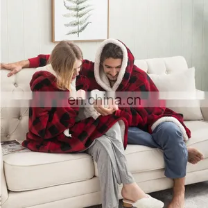 Luxury Super Plush Soft Long Sleeves Double Sided Durable Wearable Sherpa Blanket Hoodie thumbnail-6