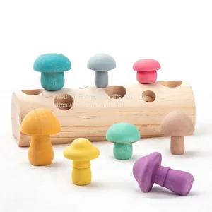 Handcarved Then Wood Stained Handpainted Rainbow Mushrooms Non-Toxic Stain STEM Loose Parts Play thumbnail-3