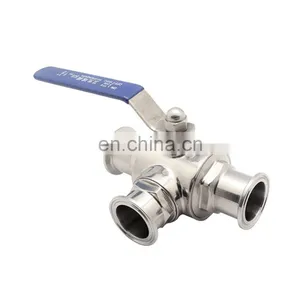 COVNA DN20 3/4 Inch 3 Way L Port Tri Clamp Connection Food Grade 316 Stainless Steel Sanitary Ball Valve With Lever Handle thumbnail-1