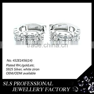 2015 New Design Sterling Silver Hoop CZ Earrings White Gold Plated Stud Earrings for Girls SLS Jewelry thumbnail-1