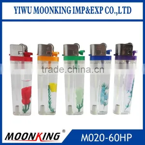 Color Head Refillable Flint Wheel Lighter With Flower thumbnail-1