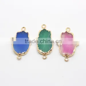 JF8556 New Gold Plated Agate Hamsa Hand Charm Connectors thumbnail-2