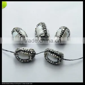 LFD-0076B Wholesale Nature Freshwater Pearl Loose Beads, With Crystal Rhinestone Paved Pearl Connectors Jewelry Findings thumbnail-2