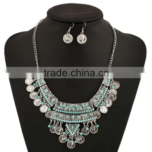 2016 Gypsy Bohemian Jewelry Set Vintage Turquoise Beauty Head Silver Coin Jewelry Set thumbnail-2