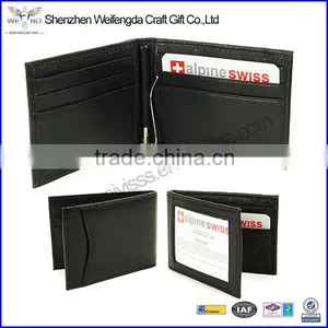 New Black Mens Promotion Bifold Genuine Leather Money Clip Wallet thumbnail-1