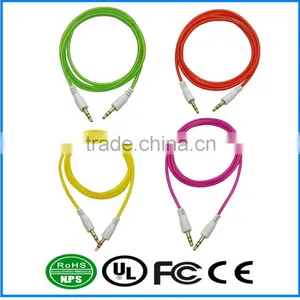 AUX Cable Gold Plated Fluorescent Multicolor Audio I/O Wire Stereo Panel Mount Cable for PC, Car Audio, Audio Equipment thumbnail-1