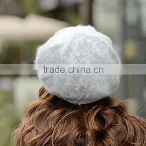 4 Colors Available Warm Knit Winter Wool Rabbit Fur Women Hat Beret Stock thumbnail-5