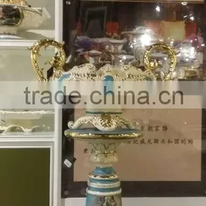 2016 New Design Antique Luxury 30"ceramic Porcelain Art Roman Pillar With Vase for Decoration thumbnail-3
