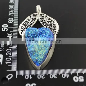 925 Sterling Silver Special Design Freedom Shape Blue Druzy Gemstone Jewel Pendant thumbnail-5