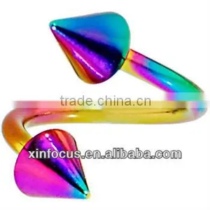 Rainbow Anodized Titanium Spiral Twister Cone Belly Ring 14 Gauge Titanium Belly Ring Body Jewelry thumbnail-1