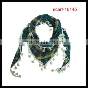 Fashion Lady Plaid Triangle Cotton Scarves With Fringe thumbnail-1