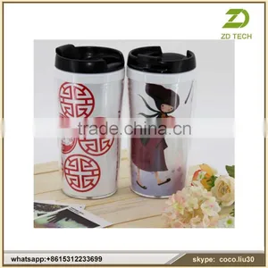 Cheap Promotional Flower Paper Insert Coffee Mug With Double Wall Tumbler Plastic ZDS2018 Quality Choice thumbnail-1
