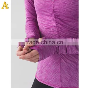 Fashion Design Women Workout Training Gym Sports Long Sleeve Raglan Burnout t Shirts With Rounded Drop-tail Hem Wholesale thumbnail-4