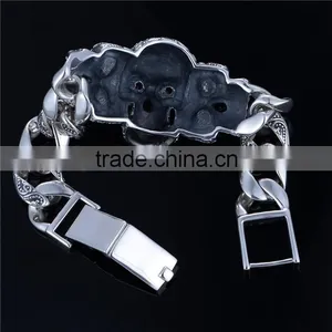 21CM Cool Skull Red CZ Stone Silver Bracelet For Men thumbnail-4