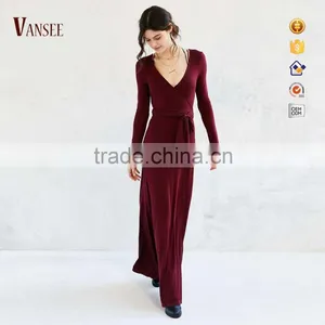 Plain Black Long Sleeve Tunic Skirt Deep v Sexy Slim Fit Elegant Long Evening Dress thumbnail-1