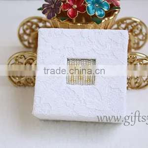White Wedding Boxes for Ring Package With Beaded Name Plate of M thumbnail-1