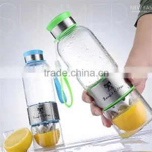 Reusable Wholesale Promotion Custom Logo Unbreakable Glass Water Bottle With Fruit Infuser BPA Free thumbnail-3