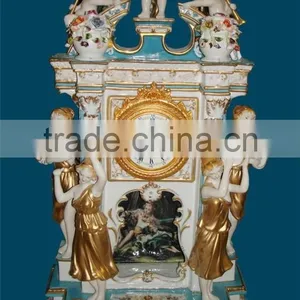 Gothic Architectual Style Ceramic Table Clock, Antique Hand Painted European Table Clock, Brass Mounted Table Clock thumbnail-5