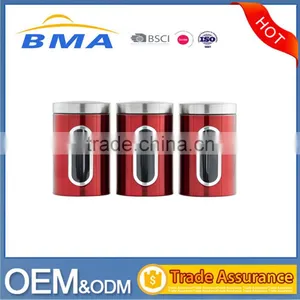 Red Stainless Steel Kitchen Storage Canister Set thumbnail-1
