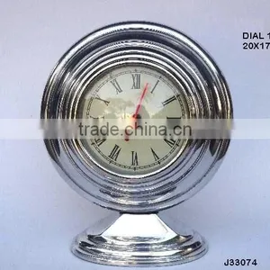 Round Cast Alumnium Table Clock on Oval Base Available in Other Finishes Available thumbnail-1
