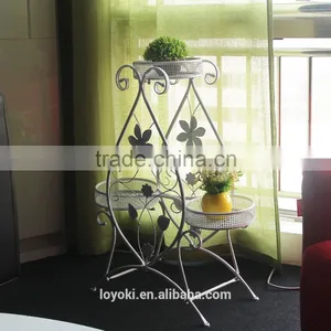 White Iron Flower Pot Rack Home Garden Decoration Patio Plant Pot Display Stand Bonsai Holder thumbnail-2