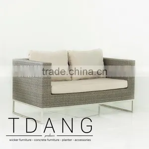 Coronado Wicker Bench With Stainless Steel Base - Contemporary Rattan Furniture Bench. thumbnail-1