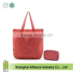 Dot Watermelon Color Full Printing 190D Polyester Foldable Shopping Tote Bag,Folding Into A Purse thumbnail-1