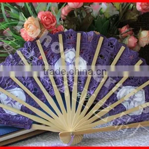 Purple Embroidery Lace Bamboo Wedding Fan thumbnail-4