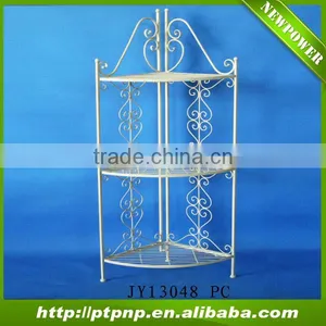 Lovely Vintage Classical Outdoor Antique White Decorative Wrought Irons Antirust Metal Garden Flower Shelf thumbnail-1