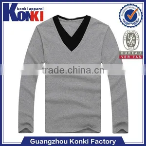 Deep v Neck Long Sleeve Cotton t Shirts for Man thumbnail-1