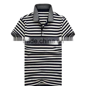 Latest Design Short Sleeve Striped t Shirt Men Polo Shirt Cotton Fabric Yarn Dyed thumbnail-2