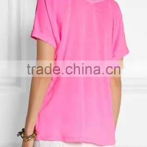 Womens Bright Color V Neck Basic T-shirt thumbnail-3