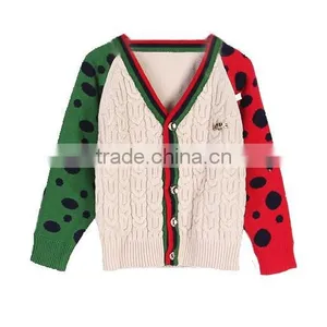 High Quality Contrast Color Cable Knit Boy's V-neck Cardigan Sweater thumbnail-3