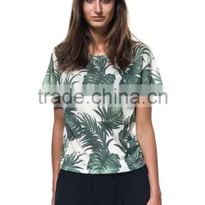 Womens All Over Print t Shirt, Oversize t Shirt Woman, Leaf Print t Shirt thumbnail-2