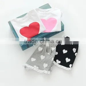Summer Cotton Heart Printing T-shirts and Shorts Girls Clothing Sets thumbnail-1