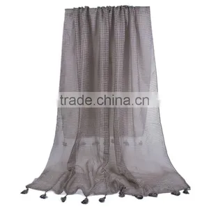 Cotton Polyester Blend Scarves & Wraps Rectangle Brown Tassel Scarf Factory thumbnail-1