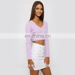 China Wholesale Clothing Women Sweater in Purple thumbnail-6