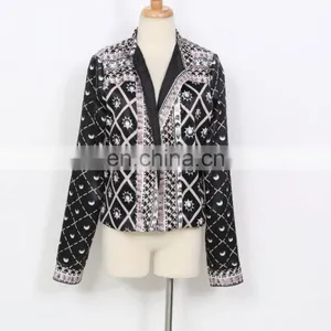 2017 Wholesale Mature Style Brown Vintage Printed Small Jacket for Woman thumbnail-4