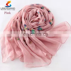 Fashion Embroidered Shawls Flower Muslim Hijab Scarf Female Artesanato Embroidery Wrap thumbnail-1