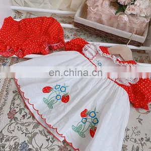 Arrivals Baby Strawberry Dress Shirt Bread Shorts Set Summer Short Sleeve Dress Clothes Toddler Girl Clothes thumbnail-4