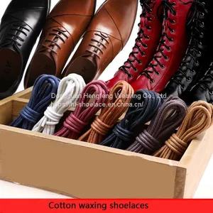 Premium Shoe Laces Cotton Thin Dress Black Leather Waxed Custom Round Shoelaces thumbnail-3