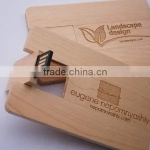 Brown Color Wooden Flash Usb With Card Shaped thumbnail-2