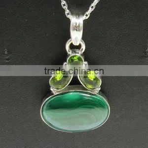 Precious Design Of Malachite Peridot 925 Sterling Silver Jewelry Pendant, Gemstone Jewelry Exporter, 925 Sterling Silver Jewelry thumbnail-5