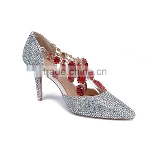 Celebrity Shoes Top One Shoes Hand Beaded Sandals Crystal Wedding High Heel Shoes Red Diamond thumbnail-2