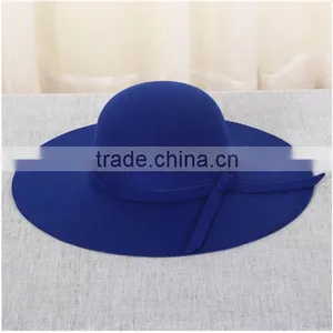 Autumn Wide Brim Cheap Fedora New 100% Wool Smooth Women's Cap Hats With Ribbon Bowknot thumbnail-1